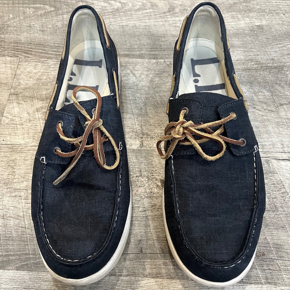 LL Bean Blue Canvas Boat Shoes Men's Size 12